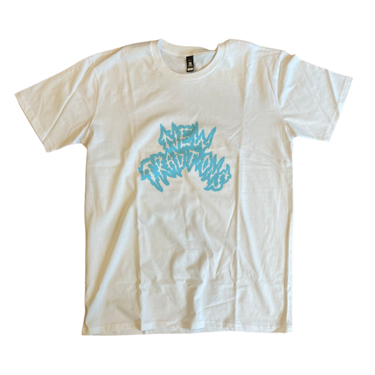 New Trad Tattoo "Grime Lettering" Tee - White/Blue