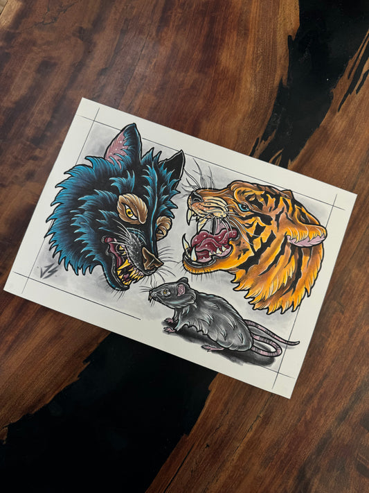"Wolf tiger and rat" Original drawing
