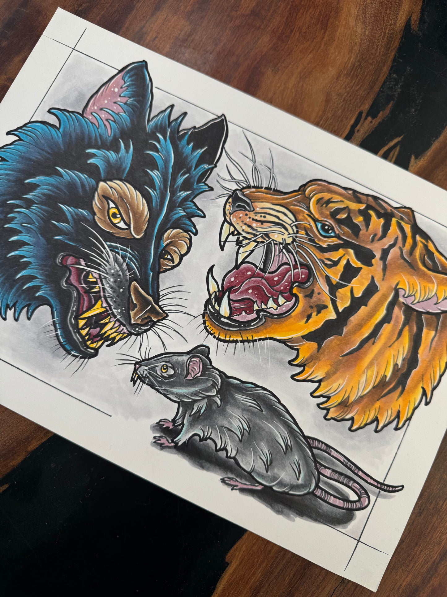 "Wolf tiger and rat" Original drawing