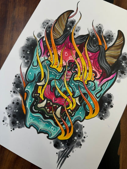 "Neon Hannya" Original drawing